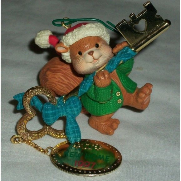 Carlton Cards Squirrel New Home 1997 Key Christmas Ornament Santa Hat - Picture 1 of 4